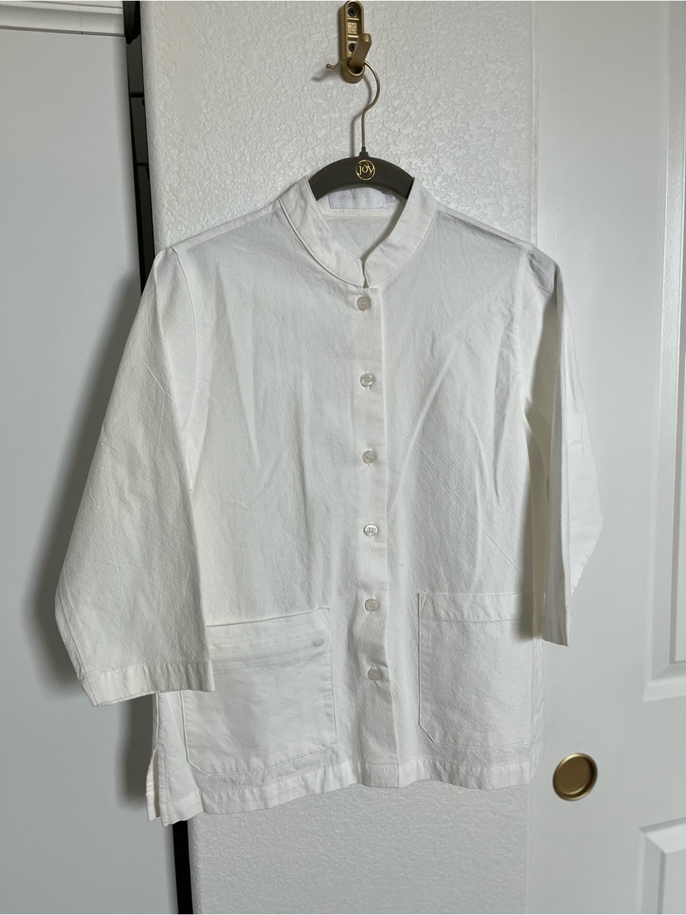 Women's White Button-Front Long Sleeve Shirt w/ Pockets Size Small Collar Shirt